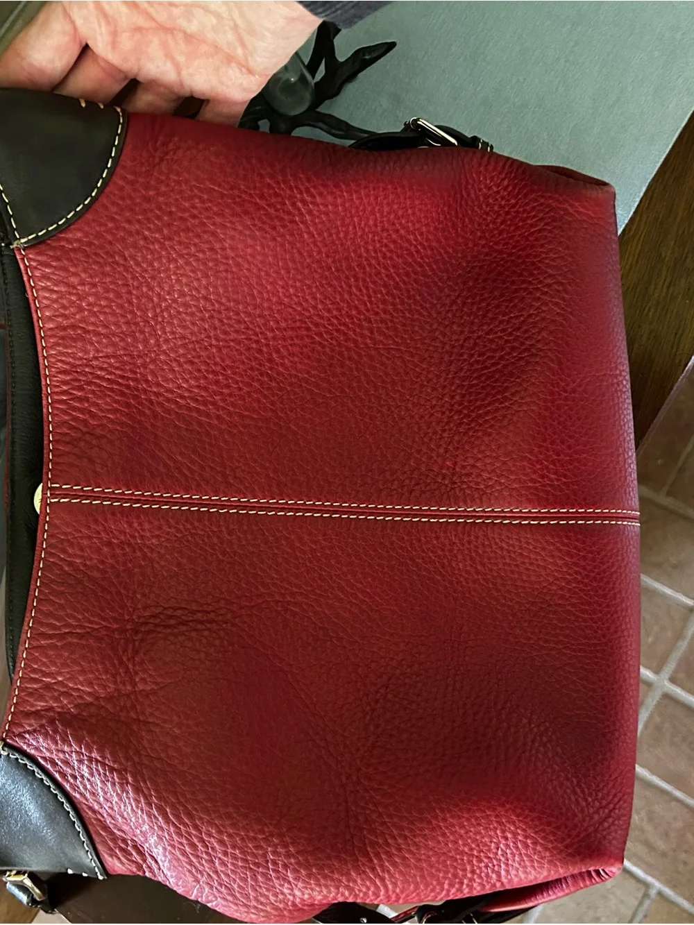 Dooney & Bourke Pebble Leather Hobo Bag in Red with Dark Brown Trim